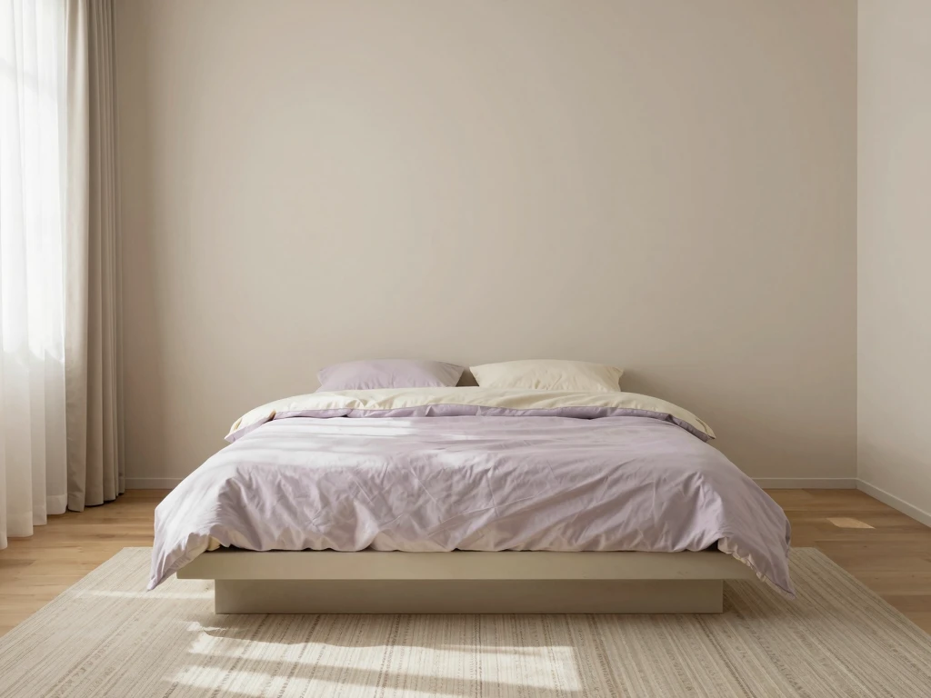 Stilisert illustrasjon av rolig soveromststemning med myke farger